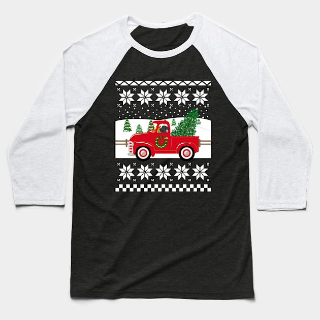 Black Labrador Red Truck Christmas Ugly Sweater Baseball T-Shirt by HappyLabradors